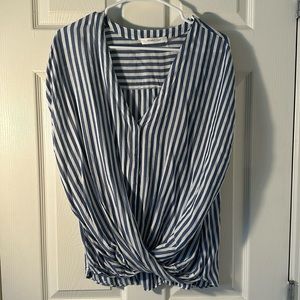 Blue and white striped blouse